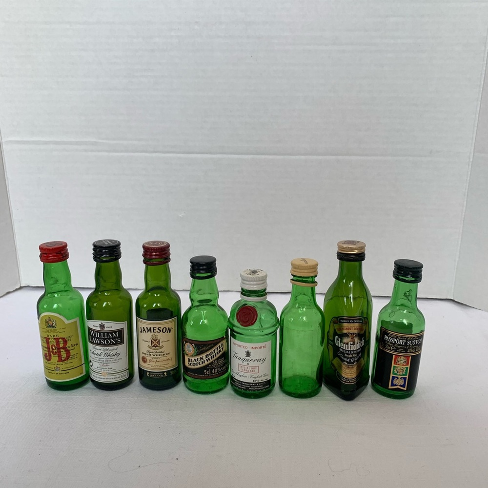 EMPTY AIRPLANE MINIATURE BOTTLES | Lot of 8 | Green Glass